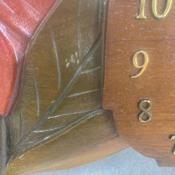 Vintage Retro MCM Carved Wood Wall Clock Floral Pattern Earth Tones battery - Picture 5 of 11